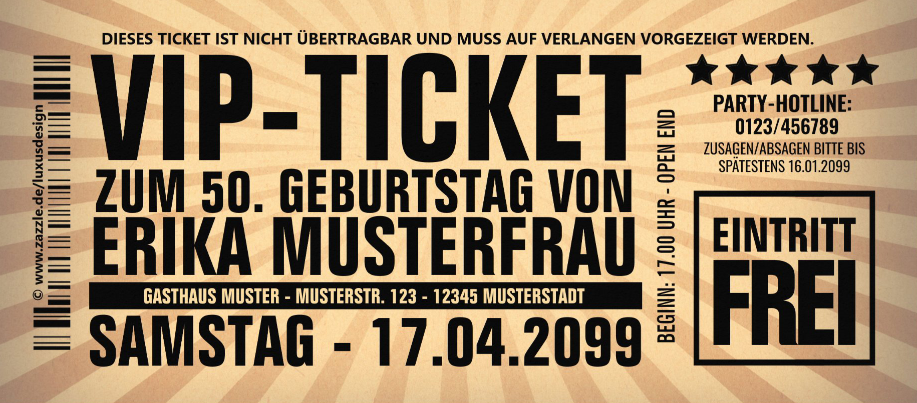 Einladungskarte zum 50 . Geburtstag mit Bronze, Gold und Beige Hintergrundfarben.